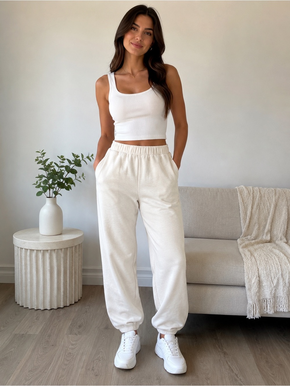 PINK Victoria's Secret Cream Ivory High-Rise Elastic Waist Joggers Size S